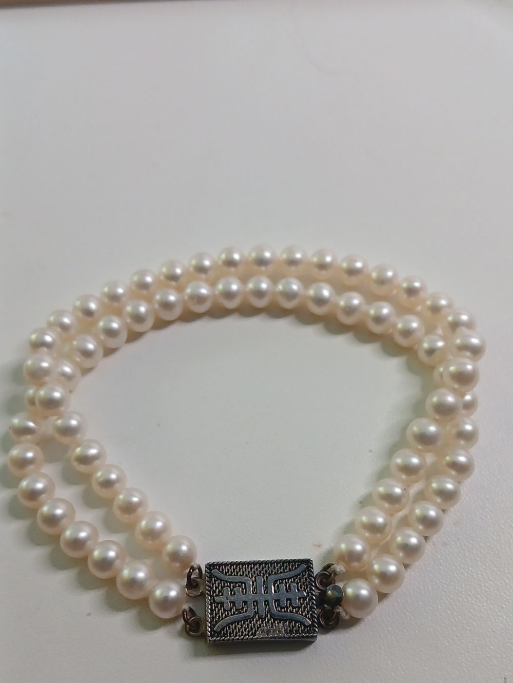 Vintage Akoya Double-Strand Bracelet with Shou 925 Silver Clasp
